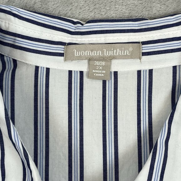 Woman Within Button Up Top Sz 26/28 2XL100% Cotton French Blue Striped‎ Career - Picture 3 of 9